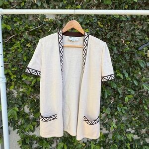 St. John Collection Cream Cardigan with Brown Trim